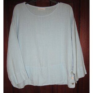 Bryn Walker Sz S 100% Linen Blouse Top Shirt Popover Oversized Button Sides Blue